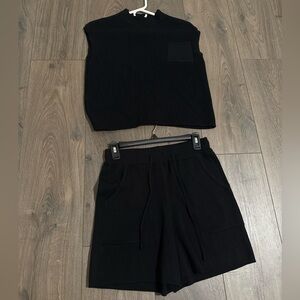 Black Ribbed Top and Shorts Set size small